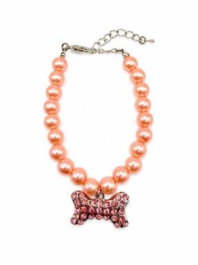 Pink Pearl Beads Rhinestone Bone Pendant Pet Necklace / Collar Charm Accessory